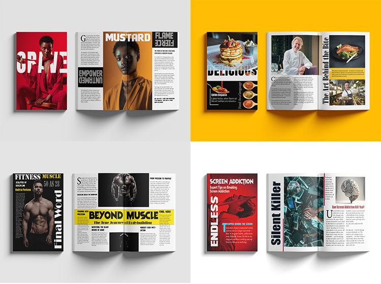 Magazine layout example by freelance graphic design services